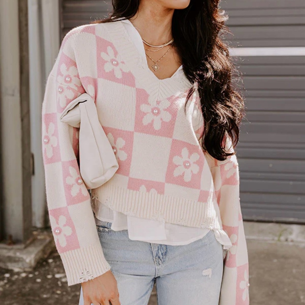 Shop Impressions layers of love floral pearl sweater